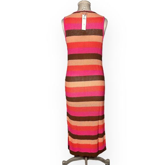 New $120 BANANA REPUBLIC Open-Stitch Midi Sweater Knit Dress Striped Pool Beach - Picture 7 of 14
